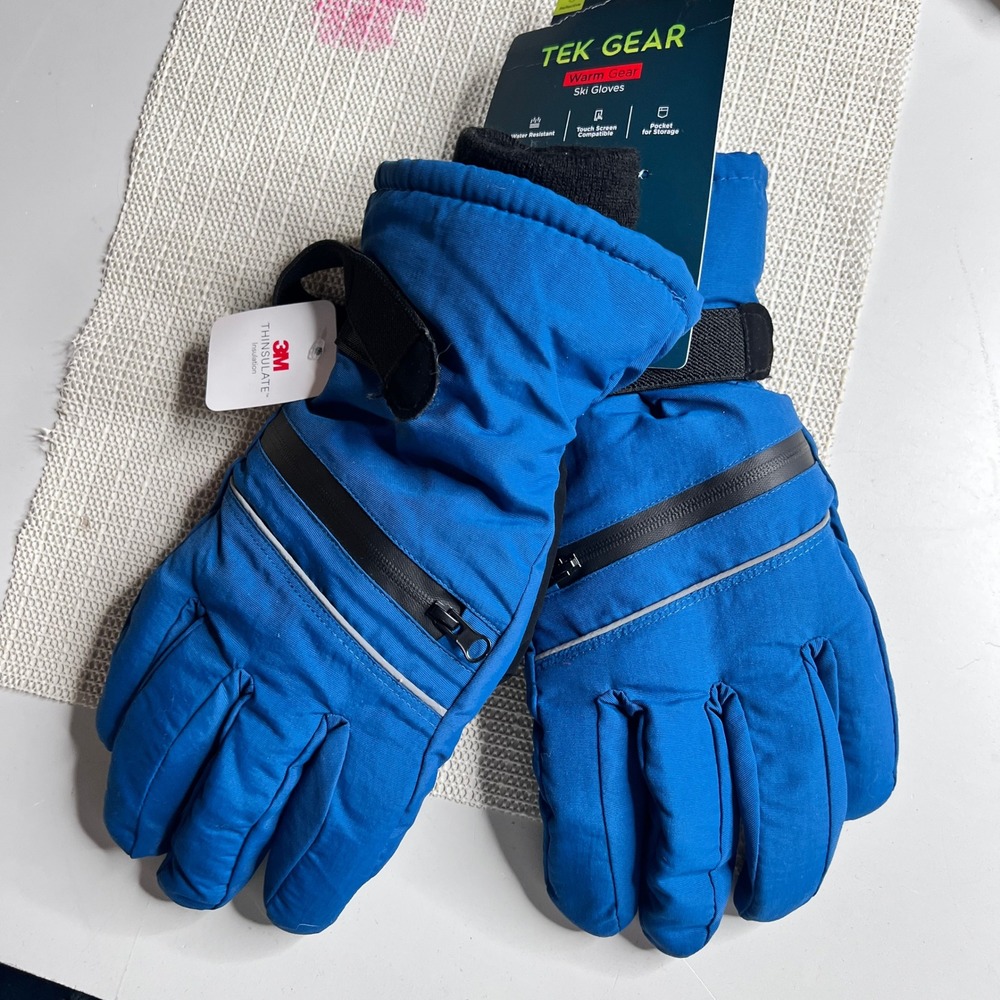 Tek Gear Warm Gear Ski Gloves Blue 3M Thinsulate‎ Pocket Mens L/XL NWT
